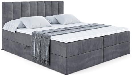 ALTDECOR Boxspringbett mit H4-Matratze OTTA - 160x200 - Dunkelgrau | Lattenrost, Topper, Boxspringbett mit Bettkasten, Bett mit Stauraum, Doppelbett, Polsterbett