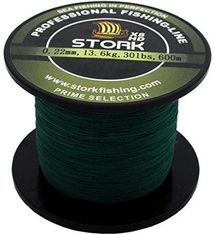 Stork HDx8, 8-Fach geflochtene Premium Angelschnur 600m (Moosgrün, 40 lbs / 18.1 kg / 0.28 mm)