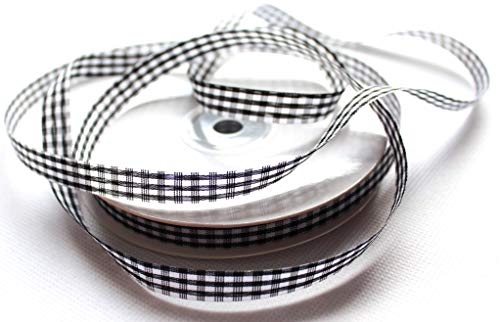 CaPiSo 50m 10mm Karoband Vichy Geschenkband Landhaus Schleifenband Vichykaro Dekoband (Kleines Karo Schwarz, 50m 10mm)
