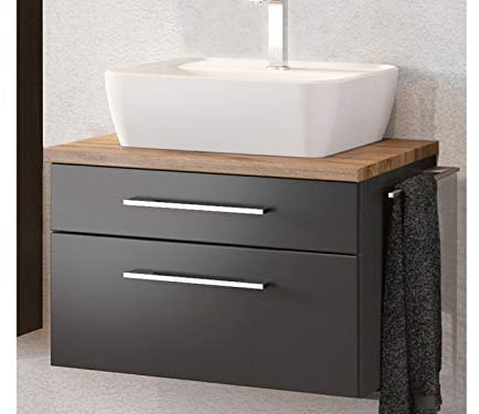 Waschtisch Handwaschplatz Badschrank Waschplatz Waschbecken Badmöbel Davos I Graphit/Grau-Matt