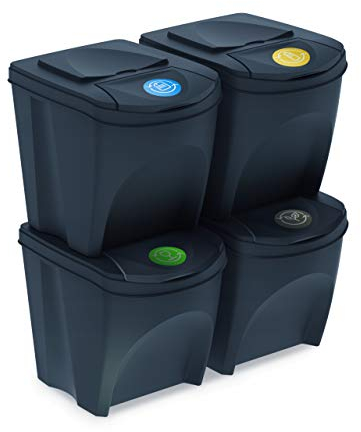 Set de 4 cubos de basura KEDEN SORTIBOX papelera reciclaje, antracita, volumen 4x25L