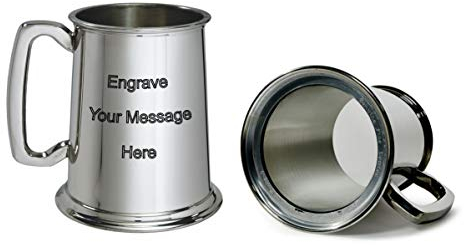 1 Pint Pewter Tankard with Glass Base – Classic British Beer Mug with Clear Glass Bottom – Timeless Traditional Design – Personalised Engraving Available