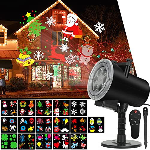Projecteur de lumières de Noël, Halloween, projecteur de vacances, étanche IP65 à distance de mouvement intérieur, projecteur LED 10 W, 16 diapositives lumière de vacances, fête, extérieur, jardin,