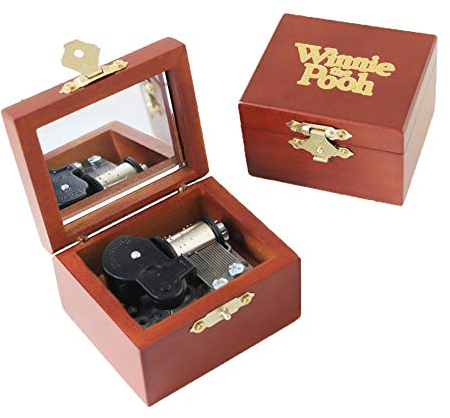 Youtang Winnie Pooh Spieluhr, geschnitztes Holz, Aufziehmechanismus, Musikgeschenk mit Spiegel
