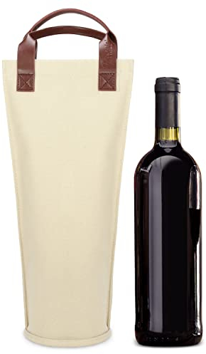 Kato Tirrinia Wine Cooler Picnic Bag, Single Bottle Wine Carrier Insulated, Padded Thermal Wine Tote Bag for Beach, Wine Lover, Beige