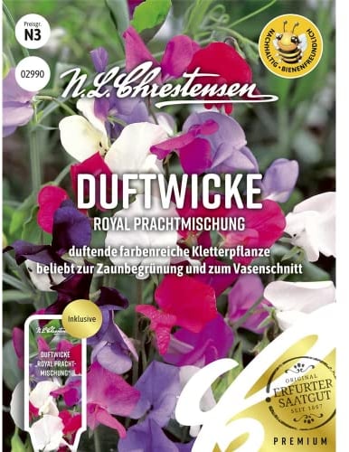 N.L.Chrestensen Royal Prachtmischung Duftwicke Samen, Saatgut für 4-5 lfd. m. Zaunbegrünung und Vasenschnitt