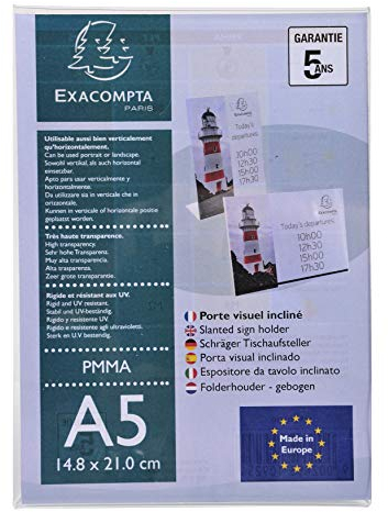 Exacompta 85058D Prospekthalter DIN A5 Hoch/Querformat aus stoßfestem Acryl schräg ideal zur Präsentation Flyerhalter Aufsteller transparent