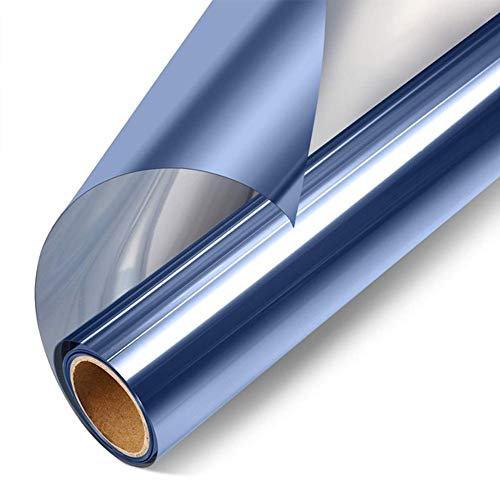 78Henstridge Privacy Window Film One Way Blackout Mirror Window Film Self Adhesive UV Block Heat Sun Blocking for Balcony Room Office Bathroom Car (Blue Silver1)