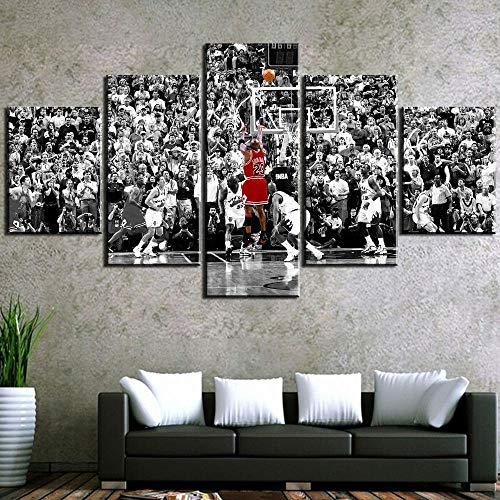 SINGLEAART Leinwanddrucke,5 Teilige Leinwand,5 Stück Wandbild,Wohnzimmer Dekoration,Modular Wandkunst,Brettmalerei,Geburtstagsgeschenk,Michael Jordan,Basketball-Superstar,150cm×80cm,Mit Rahmen