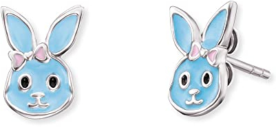 Herzengel Mädchen Kinder Ohrstecker Ohrringe aus Sterling Silber mit hellblauem Hase aus Emaille - Steckverschluss - nickelfrei