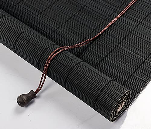 Stores Enrouleurs en Bambou Store Extérieur pour Pergola en Rouleau,Rideaux Romain,Store en Bois de Qualité Supérieure,pour Portes/Fenêtres/Balcon/Cuisine,Noir (45x100cm/18x39in)
