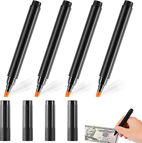 Outus 4 Pieces Counterfeit Bill Detector Marker Pen Counterfeit Money Pen Fake Money Checker Universal False Currency Pens Bills Loss Prevention Tester Pocket Size