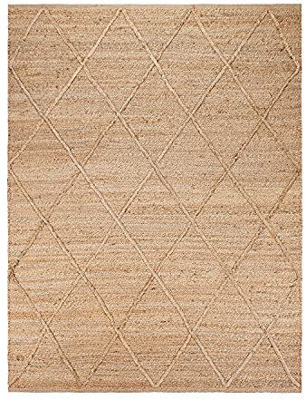 TT Home Wohnzimmer Teppich Jute Kurzflor Wohnzimmerteppich Natur Modern Boho Handgemacht, Farbe: Natur, Größe:80x150 cm