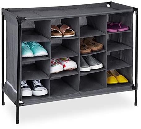 Relaxdays Zapatero Camping, 16 Compartimentos, Apilable, Montaje Sencillo, Armario de Tela, 65 x 84 x 37 cm, Gris, Poliéster, 65 x 84 x 36 cm