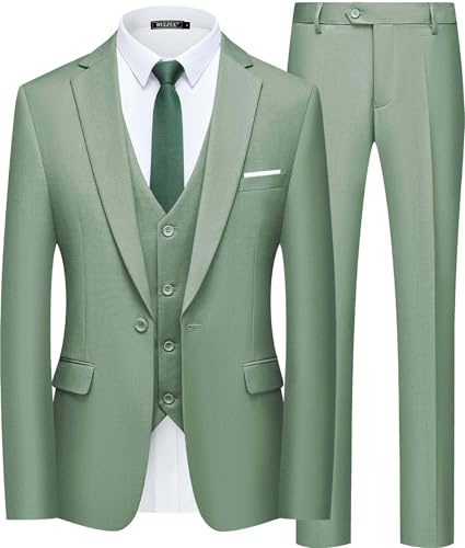 WULFUL Herrenanzug, 3-teilig, mit einem Knopf, Business-Anzug, Hochzeit, Party, Jacke, Weste, Hose