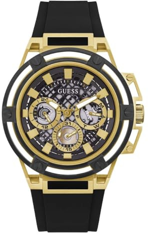 GUESS Montre Sport pour Homme Multifonction 46 mm, Noir/doré, Taille Unique, Sangle