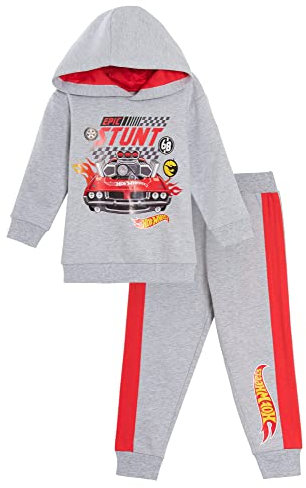 Hot Wheels 2 Pz Tuta Completo, Felpa con Cappuccio e Pantaloni da Jogging per Bimbo (Grigio, 5-6 Anni)