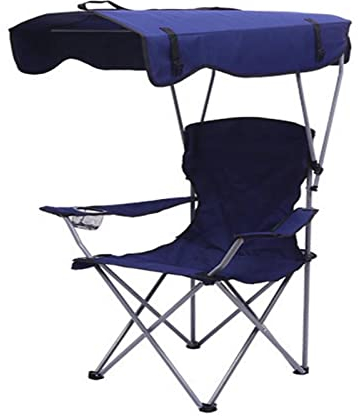Campingstuhl mit Schirm, Angelstuhl Karpfenstuhl, Hohe Lehne Strandstuhl Klappbar Leicht Tragbar, Extra Breit Campingsessel Faltbar Wetterfest Camping-Stuhl mit GeträNkehalter Navy Blau