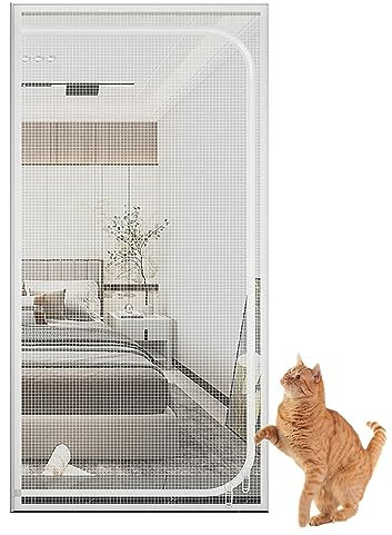 iFCOW Porte moustiquaire pour Chat, Porte moustiquaire Anti-Rayures pour Chat avec Fermeture éclair Empêche Les Chiots Chats de Sortir de la Cuisine de la Chambre à Coucher