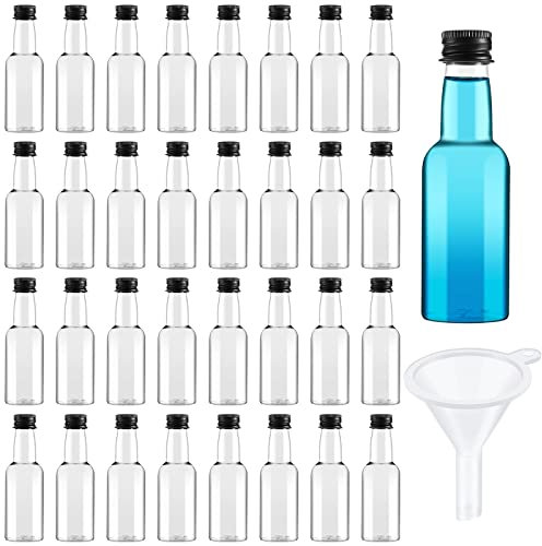 104 Pcs Mini Liquor Bottles Plastic Empty Spirit Bottle with Black Screw Cap Mini Wine Bottles Hot Sauce Bottles Shot Bottles with Caps Liquid Funnel Easy Pouring Party (104 Pcs, 1.7 Oz)