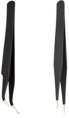 Confezione da 2 pinzette a punta curve dritte in acciaio inossidabile per estensioni delle ciglia Adesivi per unghie Raccoglitori per ciglia con strass Unghie in gel acrilico Arte fai da te
