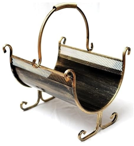 Dixiestore Panier à bois de chauffage | Panier à bois en métal pour bois de chauffage 1125 support à bois de chauffage | Panier en métal solide et efficace pour ranger le bois de chauffage, doré