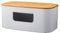 Smartbin Panera para Guardar Pan Encimera Mesa Panera Vintage para Cocina Paneras Cesta con Tapa de Bambú Caja de Almacenamiento Alimentos Contenedor de Pan Tabla de Cortar Metal Galvanizado Blanco