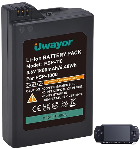 Uwayor PSP-110 Akku 1800mAh Ersatzakku Batterie kompatibel mit Sony PSP-1000 PSP-110 Sony PSP-1004 PSP-1003 PSP100