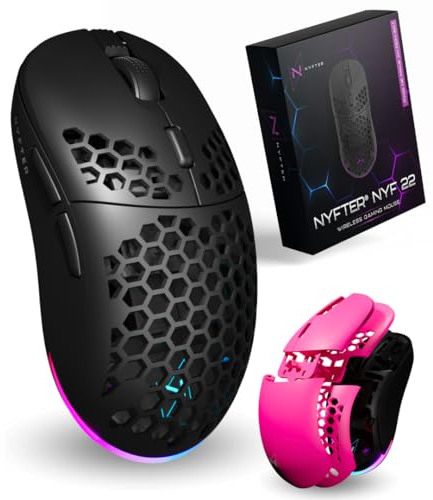 Nyfter - NYF22 Wireless Gaming Mouse Ultraligero 75g Potente con 400mA 19K DPI, 400 IPS 1000 Hz 50h Duración de la batería Duradera Dos Cases intercambiables Incluye
