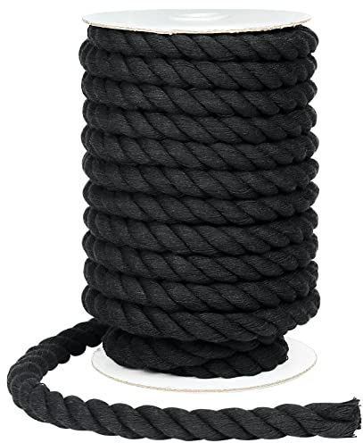 tenn well 12mm Cotton Rope, 10M Thick Multifunctional Craft Rope for Macrame Knitting, Wall Hangings DIY Crafts and Decoration (Black)