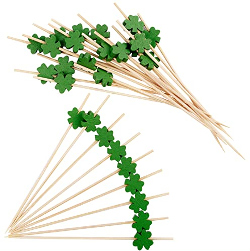 AWCIGG® 100 Stück Cocktailspieße Kleeblatt Hölzerne Cocktail Zahnstocher Patrick's Day Partyspieße Sticks für St. Patrick's Day Hochzeit Geburtstag Party Dekoration
