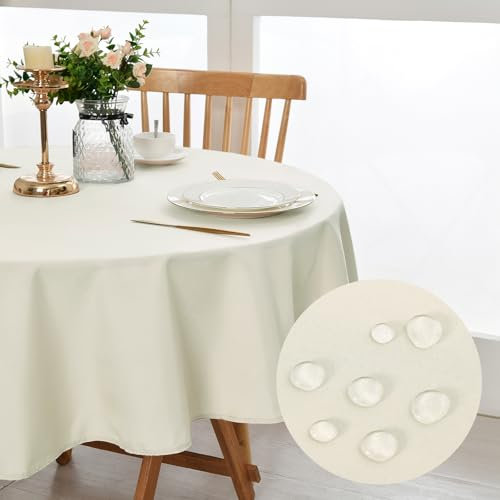 DWCN Champagner Tischdecke Rund 140cm,Fleckschutz Abwaschbar Tischwäsche Wasserdicht Tischtuch für Esszimmer,Garten,Party,Hochzeiten oder Haushal