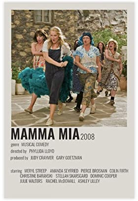 Mamma Mia Romantische Komödie Filmabdeckung Schlafsaal Schlafzimmer Wandkunst Deco Poster Leinwand Poster Wandkunst Dekor Druck Bild Gemälde für Wohnzimmer Schlafzimmer Dekoration ungerahmt 30 x 45 cm