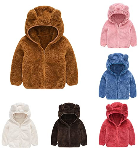 2023 Nouveau Veste Polaire Épaisse avec Capuche et Fermeture Éclair pour Bébé Tout-petit Enfant Garçon Fille Ourson Blousons Veste à Capuche Manteaux avec oreilles d'ours - Taille