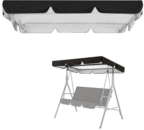Tissting Sonnendach für Hollywoodschaukel 3 Sitzer, 164 x 114 x 15 cm 420D Silberbeschichtetes Oxford Gewebe wasserdichte Gartenschaukel Bezug Dachplane Sonnenschutz Ersatzdach, Schwarz