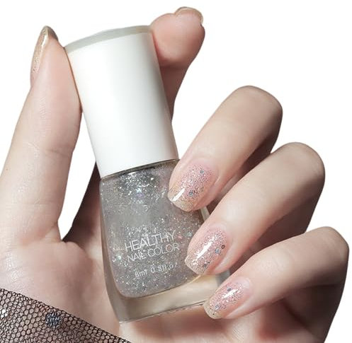 TBeautfave Clear Glitter Nail Polish, Peel off Nail Polish Quick Dry & Long Lasting Nail Polish Breathable Natural Nail Varnish Healthy Water Based Non-toxic Nail Art DIY at Home, 38FlashGold