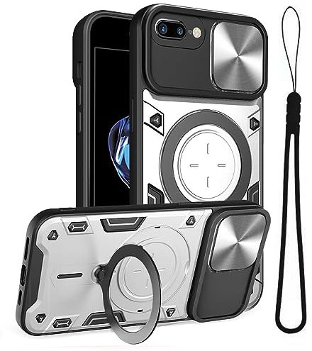 GOTOURED for iPhone 8 Plus Case/iPhone 7 Plus Phone Case,Metal Stand Ring Holder,Camera Lens Protector,Slim Bumper Full Protection Shockproof Cases Cover for iPhone 7/8 Plus (Silver)