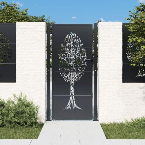 Festnight Gartentor Metall 105x180 cm Zauntor Hoftor Gartentür Einfahrtstor Gartenpforte Einzeltor Tür Tor Zauntür Pforte Abschließbar Stahl Anthrazit