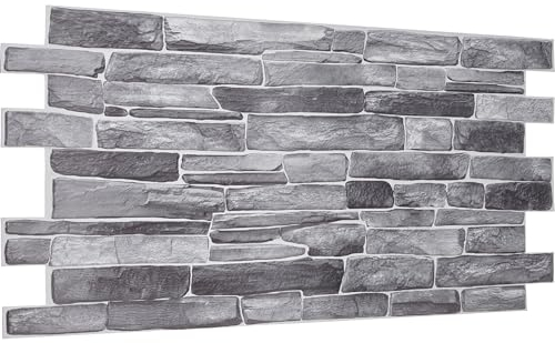 3D Wall Panels Self Adhesive - 20 Sheets Covering 9.22 sqm | 99.2 sqf - PVC Wall Cladding Panels | Stone Cladding Effect | Easy Peel & Stick | Natural Grey Rock Stone Design