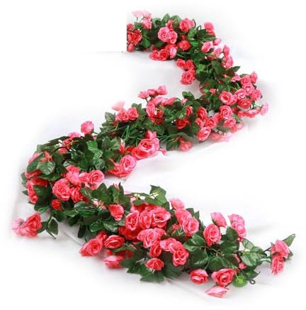 Efeu Künstlich 2M Blätter Rattan Glyzinien Künstliche Seidenpflanzen Blumen Gefälschte Grüne Reben Hochzeit Hintergrund Bogen Garten Dekor (Color : Rose Red Rose Vine)