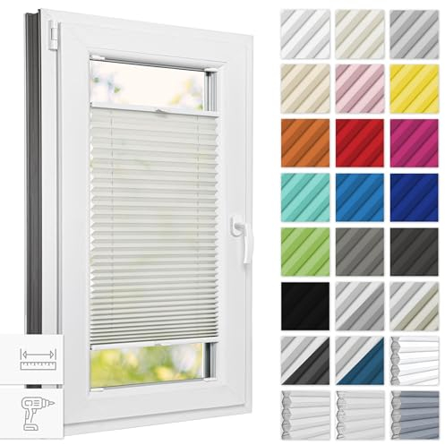 Estika Plissee mit Bohren 40 cm x 120 cm - Perle - Rollos für Fenster, Jalousien Fenster für innen, Raffrollo, Fenster plissee