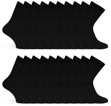 Basic Treasure 20 Paar Tennissocken Herren & Damen 39-42 Schwarz, Sportsocken Baumwolle, Atmungsaktive Tennis Crew Socken