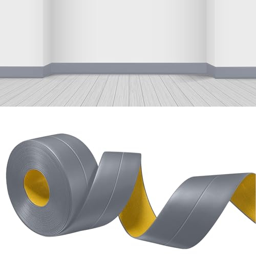 YushengTai Battiscopa,Grigio Scuro 12 M PVC Battiscopa Adesivo 18 x 18 mm, Battiscopa Cucina Adatto per Bagno, Cucina (Grigio Scuro)