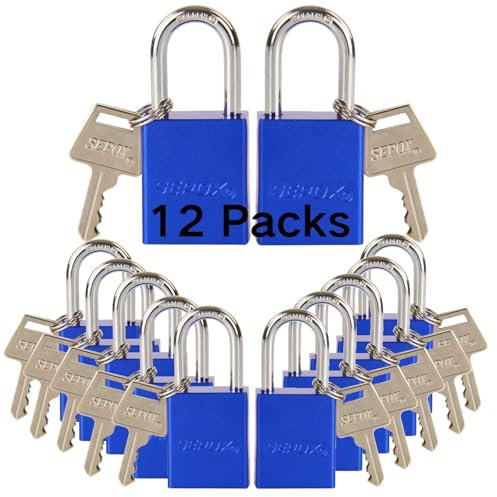 SEPOX Weatherproof Solid Aluminum Keyed Alike Padlock Industrial-Grade Padlock for Security Waterproof,Corrosion Resistant Safety,for Lock-Out,Garden,Locker-Lock,Sheds,Cabinets,Doors(Blue 12 Pack)