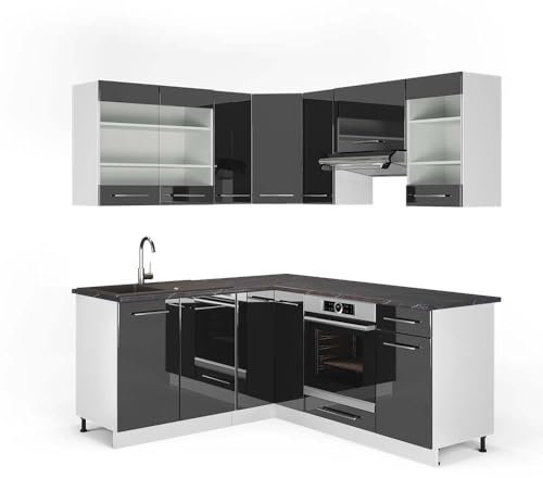 Vicco Eckküche Fame-Line, Anthrazit Hochglanz/Weiß, 160 x 190 cm, AP Anthrazit