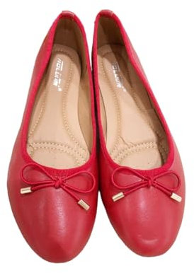 Ladies Flat Ballet Ballerina Pumps Plain Womans Work School Dolly Shoes SZ 3-8 (Red, UK Footwear Size System, Adult, Women, Numeric, Medium, 6)