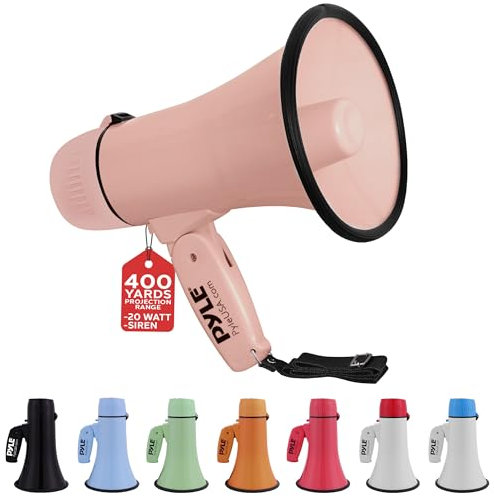 Pyle Megaphon mit Sirene & Mikrofon, Signalhorn 20 Watt mit Lautsprecher, Schultergurt, Aufnahmefunktion & Aux-Anschluss, Mini Megafon Kinder & Erwachsene, Robustes Tröte Faltbar für Indoor & Outdoor