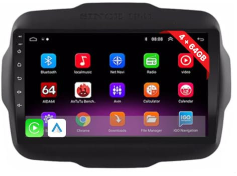 DISCORAMA® - AUTORADIO ANDROID JEEP RENEGADE 2015-2022 STEREO AUTO TOUCH 9″ WIFI NAVIGATORE, AUTORADIO ANDROID JEEP RENEGADE QUAD-CORE 4 GB RAM 64GB ROM CARPLAY ANDROID AUTO