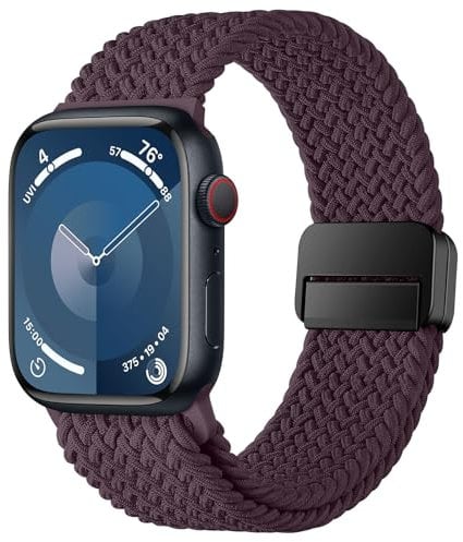 HITZEE Compatible with Apple Watch Strap 49/46/45/44/42/41/40/38mm, Nylon Stretchy Braided Band Magnetic Clasp Designed for Apple Watch Ultra 2 Series 10 9 8 7 SE 6 5 4 (42/44/45/46/49, Dark Cherry)