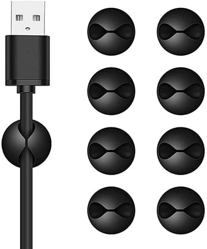 Organizador de Cables de Silicona, Clips Sujeta cables Adhesivo Mini para Escritorio. Portacables Abrazadera hasta 3mm de Grosor. Sujetacables, Organizador, Recoge Cables (Negro)